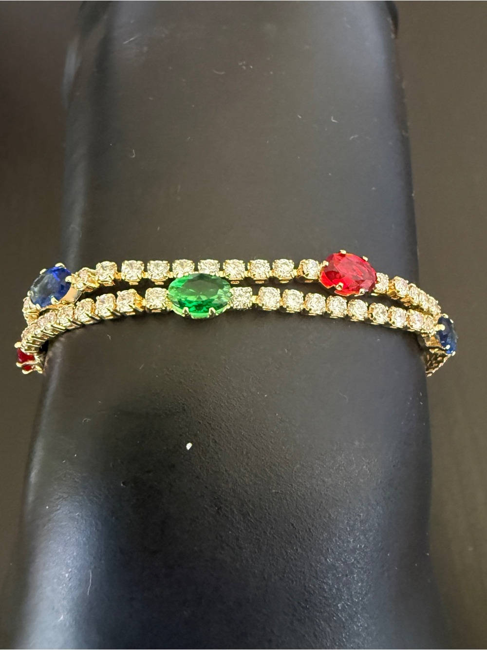 18K Gold Filled Rainbow Gemstone Tennis Bracelet 7.5” AAA CZ